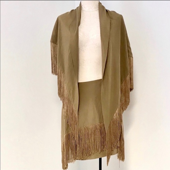 Michael Kors RTW Vintage 90s 2 Piece Set M Silk Fringe Skirt & Wrap Scarf - Picture 15 of 15